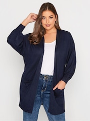 Yours Curve Blue Balloon Sleeve Fine Knit Cardigan - Image 1 of 5