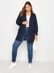 Yours Curve Blue Balloon Sleeve Fine Knit Cardigan - Image 3 of 5