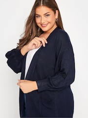Yours Curve Blue Balloon Sleeve Fine Knit Cardigan - Image 5 of 5