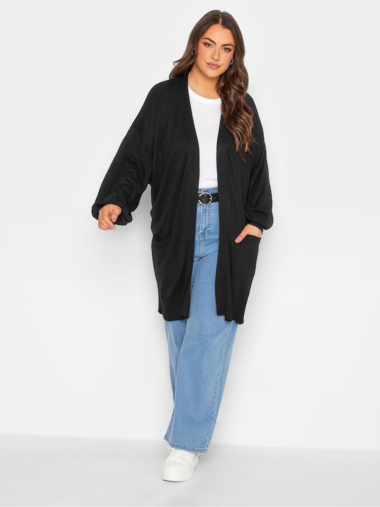 Yours Curve Black Balloon Sleeve Fine Knit Cardigan - Image 3 of 4