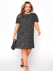 Yours Curve Black London Sequin Cape Dress - Image 3 of 5