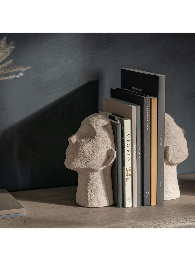 Gallery Home Cream Characterful Sculpted Head Bookends - Image 1 of 7