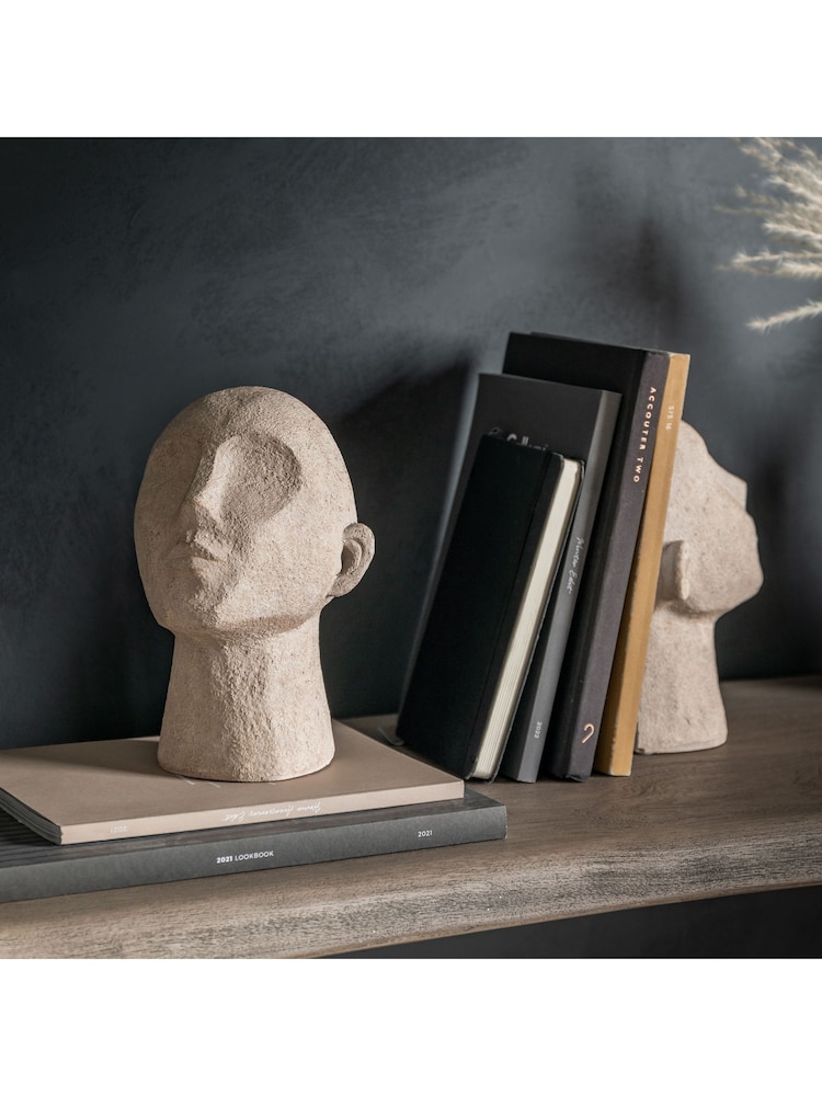Gallery Home Cream Characterful Sculpted Head Bookends - Image 2 of 7