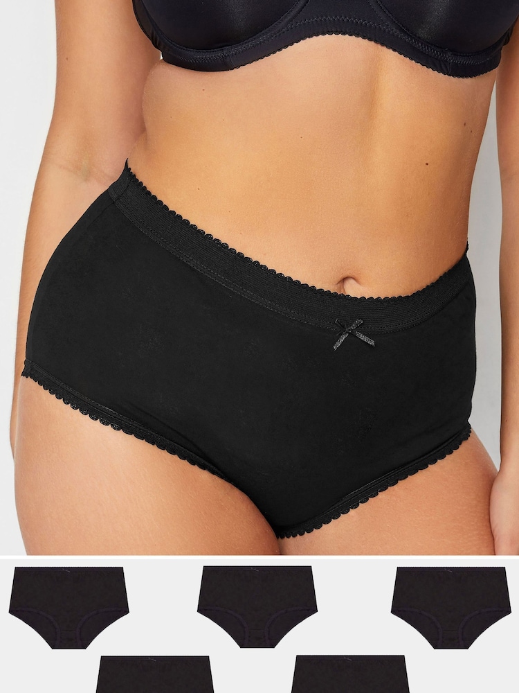 Yours Curve Black 100% Cotton High Wasited Full Briefs 5 Pack - Image 1 of 4