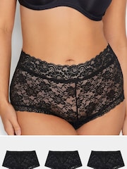 Yours Curve Black Lace Mid Rise 100% Cotton Shorts 3 Pack - Image 1 of 3
