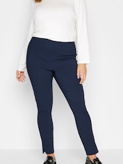 Yours Curve Blue Stretch Bengaline Slim Leg Trousers - Image 1 of 4