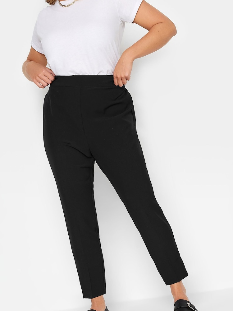 Yours Curve Black Elasticated Tapered Stretch Trousers - Image 1 of 7