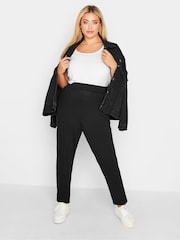 Yours Curve Black Double Pleat Stretch Jersey Joggers - Image 2 of 4