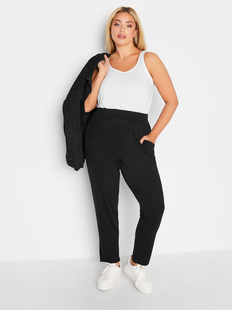 Yours Curve Black Double Pleat Stretch Jersey Joggers - Image 3 of 4