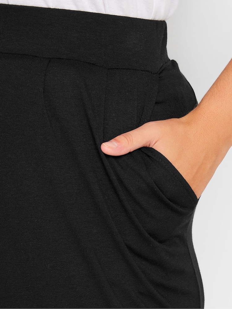Yours Curve Black Double Pleat Stretch Jersey Joggers - Image 4 of 4