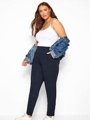 Yours Curve Blue Double Pleat Stretch Jersey Joggers - Image 2 of 3