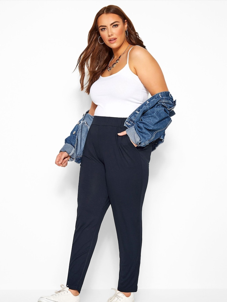 Yours Curve Blue Double Pleat Stretch Jersey Joggers - Image 2 of 3