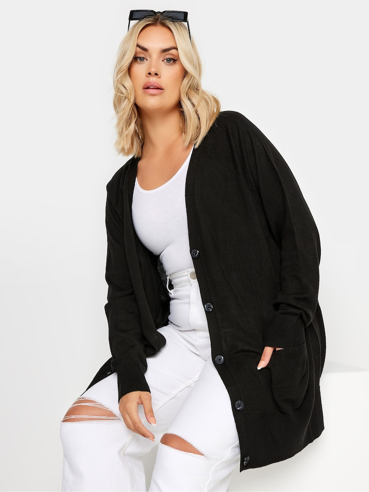 Yours Curve Black Boyfriend Button Through Cardigan - Image 1 of 5
