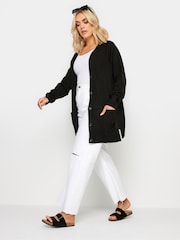 Yours Curve Black Boyfriend Button Through Cardigan - Image 2 of 5