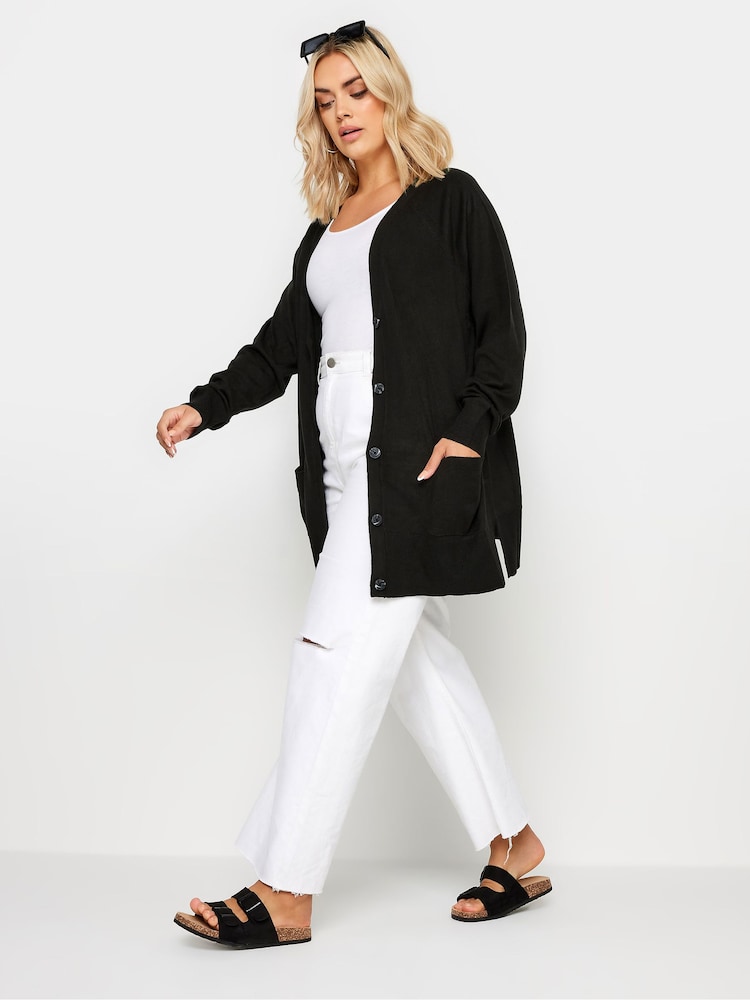 Yours Curve Black Boyfriend Button Through Cardigan - Image 2 of 5