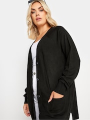 Yours Curve Black Boyfriend Button Through Cardigan - Image 4 of 5