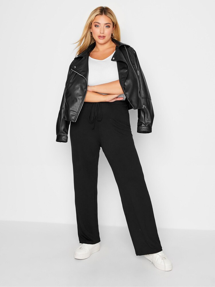 Yours Curve Black Wide Leg Pull On Stretch Jersey Yoga Joggers - Image 3 of 3