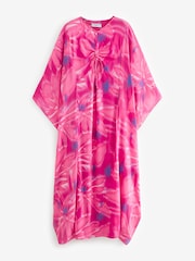 Pink Floral Co-ord Half Sleeve Ruched Front Kaftan Dress - Image 3 of 4