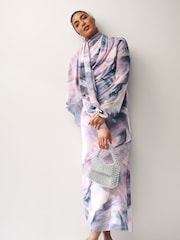 Purple Smudge Print Long Sleeve Column Maxi Dress - Image 1 of 6