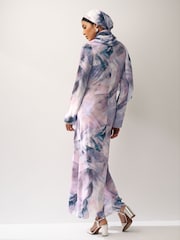Purple Smudge Print Long Sleeve Column Maxi Dress - Image 3 of 6