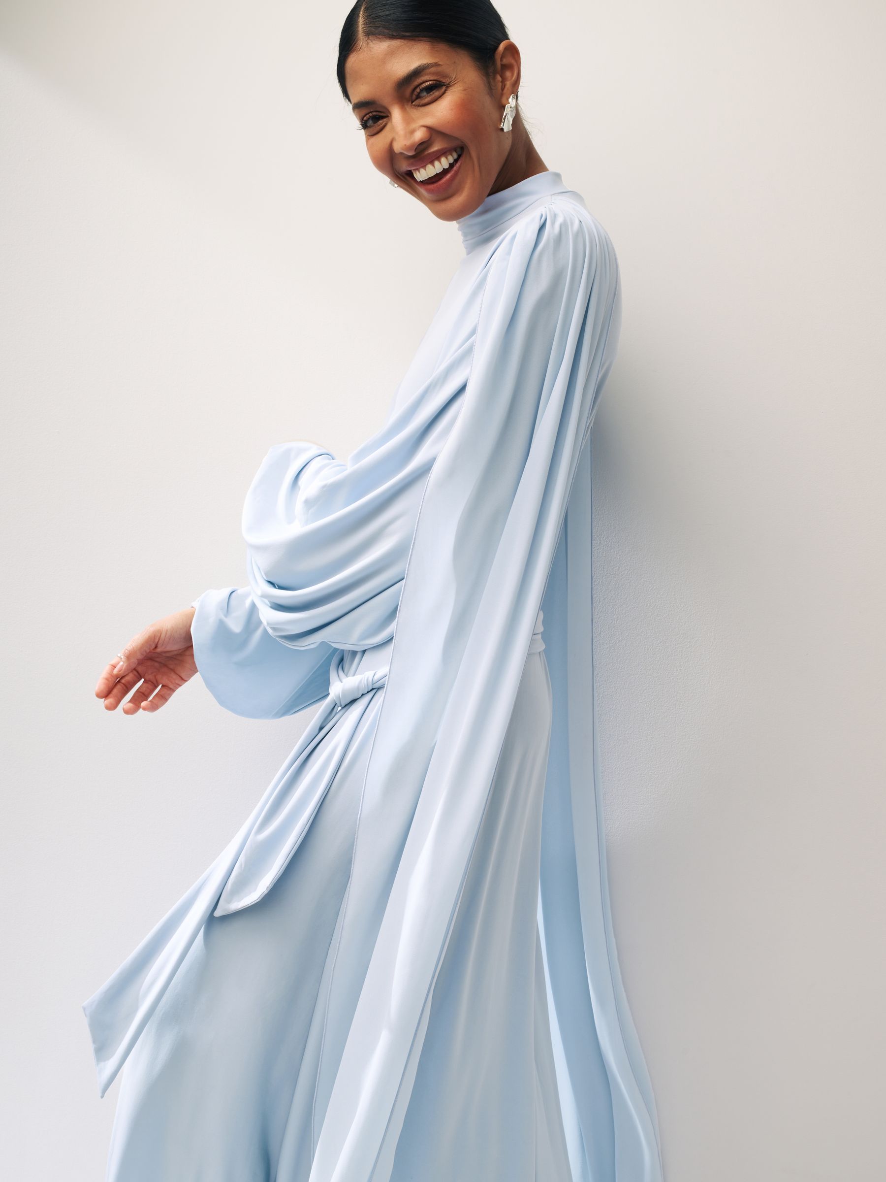 Buy Light Blue Long Sleeve Scarf Maxi Dress from Next Luxembourg