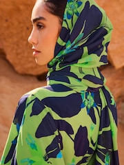 Green and Navy Floral Co-ord Half Sleeve Ruched Front Kaftan Dress - Image 5 of 7
