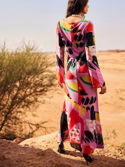 Pink Multi Abstract Print Long Sleeve Column Maxi Dress - Image 2 of 6