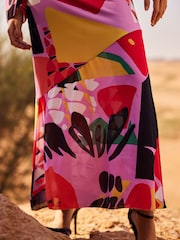 Pink Multi Abstract Print Long Sleeve Column Maxi Dress - Image 4 of 6