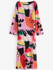 Pink Multi Abstract Print Long Sleeve Column Maxi Dress - Image 5 of 6