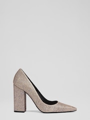 LK Bennett Champagne Gold June Glitter Blunt Toe Courts - Image 1 of 4