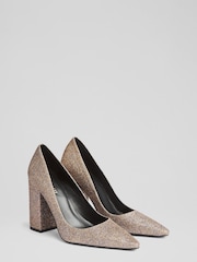 LK Bennett Champagne Gold June Glitter Blunt Toe Courts - Image 2 of 4
