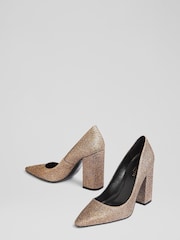 LK Bennett Champagne Gold June Glitter Blunt Toe Courts - Image 3 of 4