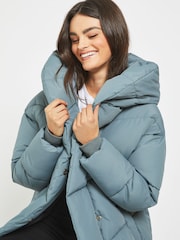 NOISY MAY Blue Padded High Neck Hooded Quilted Coat - Image 3 of 5