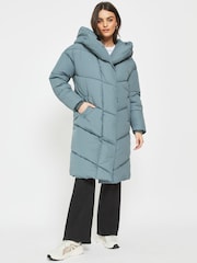 NOISY MAY Blue Padded High Neck Hooded Quilted Coat - Image 4 of 5