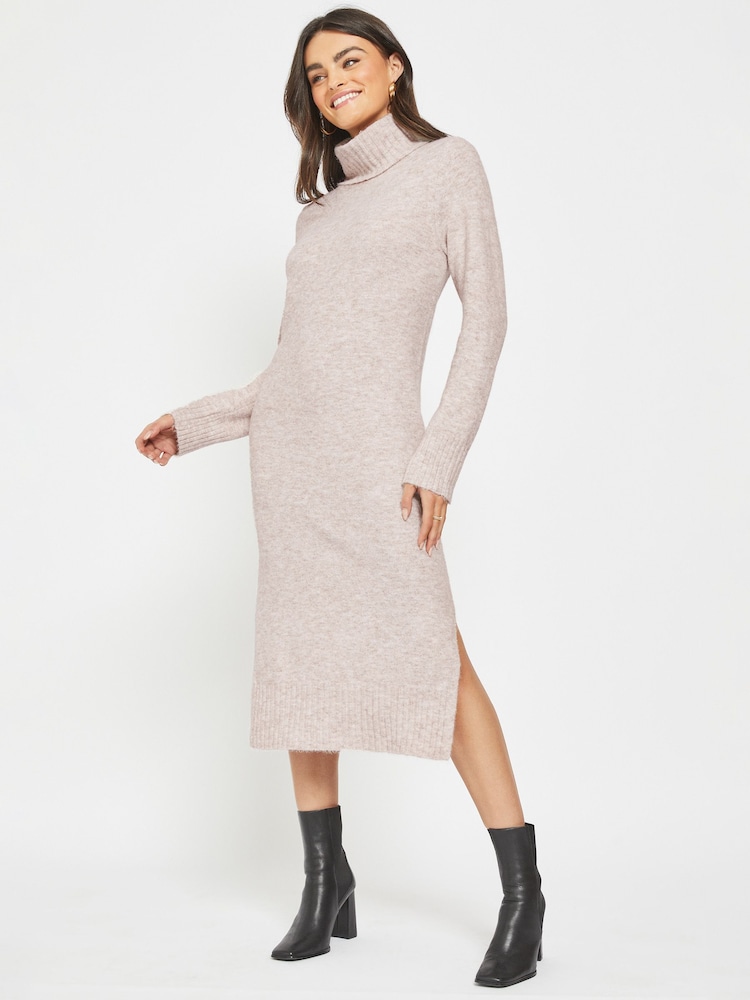 NOISY MAY Cream Roll Neck Kniited Midi Jumper Dress - Image 1 of 5
