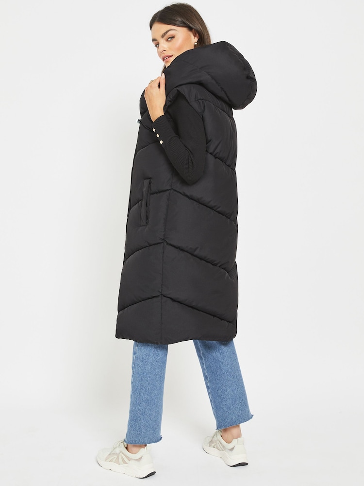 NOISY MAY Black Longline Padded Quilted Hooded Gilet - Image 2 of 5