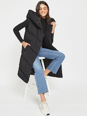 NOISY MAY Black Longline Padded Quilted Hooded Gilet - Image 3 of 5