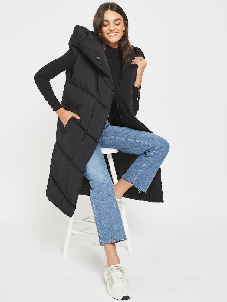 NOISY MAY Black Longline Padded Quilted Hooded Gilet - Image 3 of 5