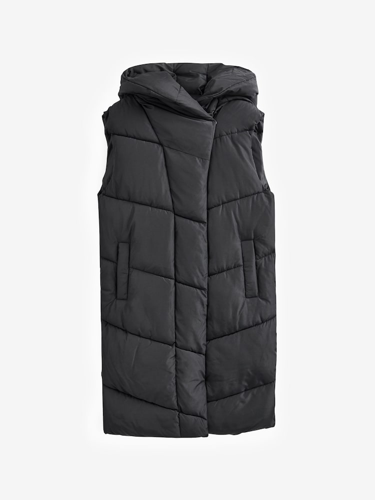 NOISY MAY Black Longline Padded Quilted Hooded Gilet - Image 5 of 5