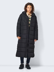 NOISY MAY Black Maxi Length Padded Quilted Hooded Coat - Image 1 of 6