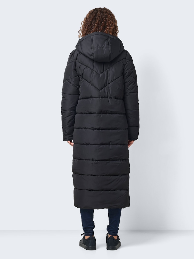 NOISY MAY Black Maxi Length Padded Quilted Hooded Coat - Image 2 of 6