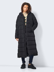 NOISY MAY Black Maxi Length Padded Quilted Hooded Coat - Image 3 of 6