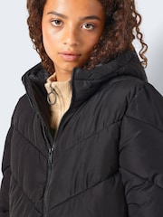NOISY MAY Black Maxi Length Padded Quilted Hooded Coat - Image 5 of 6