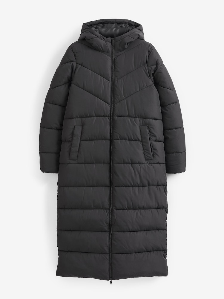 NOISY MAY Black Maxi Length Padded Quilted Hooded Coat - Image 6 of 6