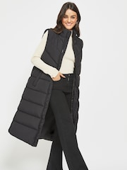 NOISY MAY Black Maxi Length Padded Quilted Collarless Gilet - Image 1 of 5