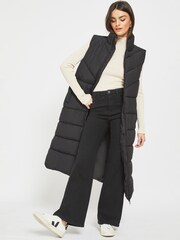 NOISY MAY Black Maxi Length Padded Quilted Collarless Gilet - Image 2 of 5