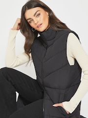 NOISY MAY Black Maxi Length Padded Quilted Collarless Gilet - Image 4 of 5
