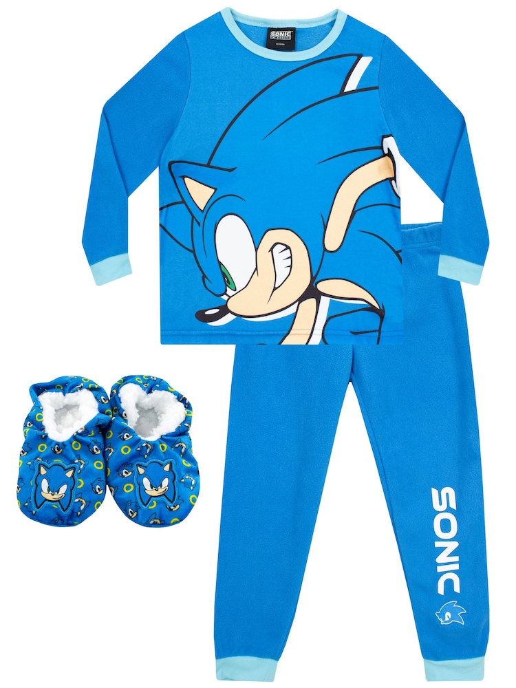 Character Blue Sonic Twosie Pyjamas Set With Slipper Socks - Image 1 of 5
