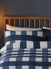 Fusion Blue Seersucker Gingham Check Brushed Duvet Cover Set - Image 2 of 4