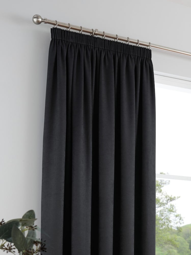 Fusion Black Galaxy Room Darkening Woven Pair of Pencil Pleat Curtains - Image 2 of 4